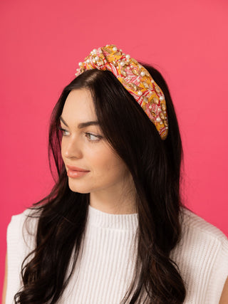 Spring Floral Print Headband - Orange and Pink Flowers