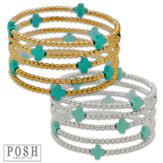 Beads and cross charm stack bracelet