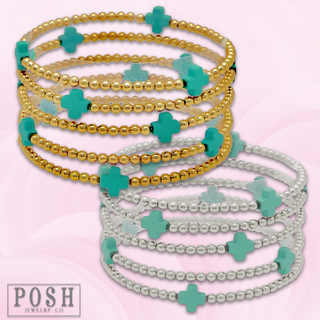 Beads and cross charm stack bracelet