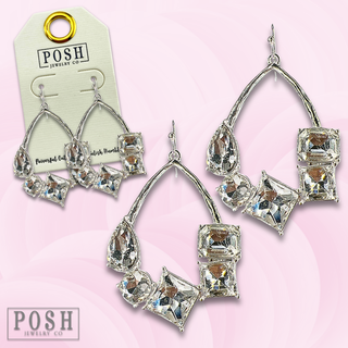 Silver teardrop earring with variety rhinestones - LC