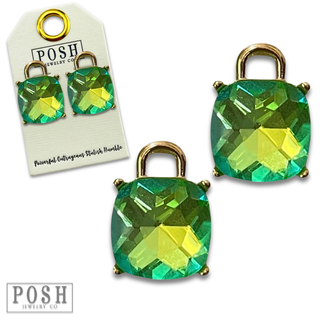 Square rhinestone with gold arch post earring