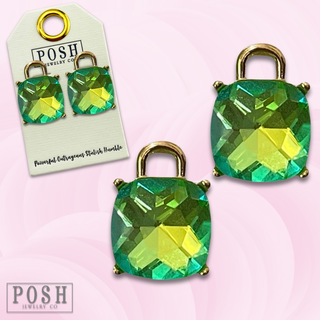 Square rhinestone with gold arch post earring