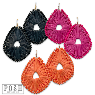 Raffia and bead wrapped teardrop earring, last call