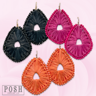 Raffia and bead wrapped teardrop earring, last call