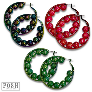 Iridescent hoop earring with beads - LC
