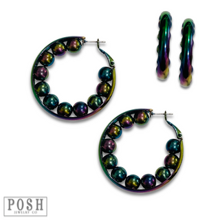 Iridescent hoop earring with beads - LC