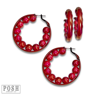 Iridescent hoop earring with beads - LC