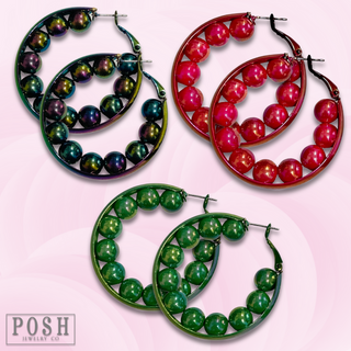 Iridescent hoop earring with beads - LC