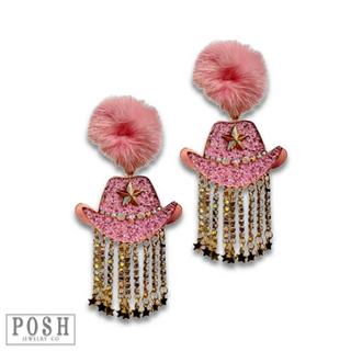 Cowboy hat rhinestone earring - LC