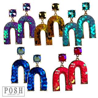Sequin arch rhinestone earring, last call