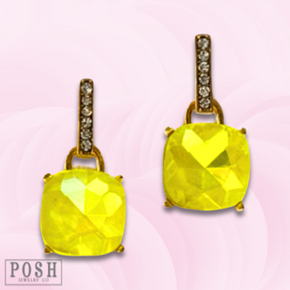 Neon yellow rhinestone post earring - LC