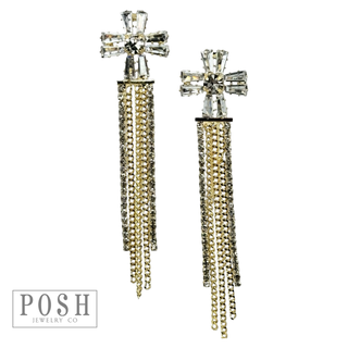 Rhinestone cross, fringe earring