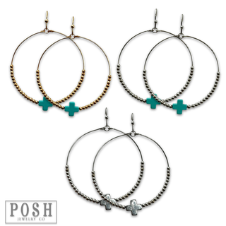 Square cross circle earring