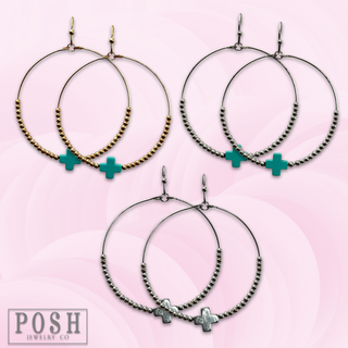 Square cross circle earring