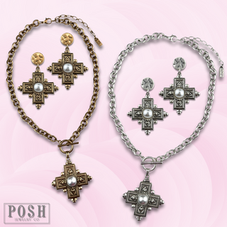 Antique look cross earring