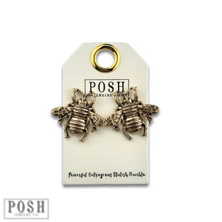 Gold bee post earring