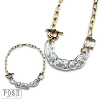 Gold and clear chain toggle necklace, last call
