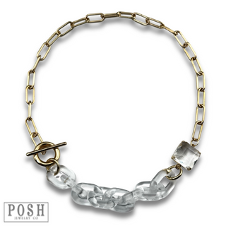 Gold and clear chain toggle necklace, last call