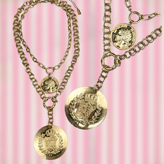 Double coin charm gold chain pendant necklace - LC