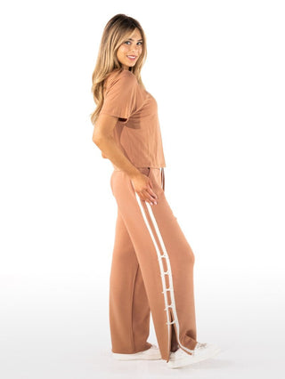Latte Ribbon Side-Slit Pants