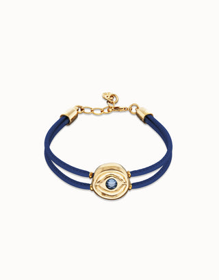 Ser Intuitiva September - Double blue leather birthstone bracelet with eye