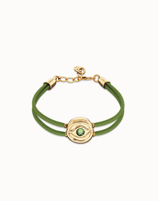 Ser Intuitiva August - Double Green leather birthstone bracelet with eye