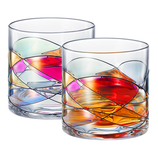 Artisanal Hand Painted Whiskey Gift For Dad Friends Boyfriends Renaissance Romantic Stain Glassed Wi