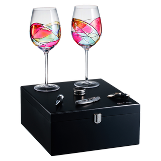 Painted STEMMED wine glass box set - 2 glasses