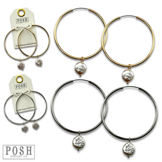 Coin pearl on hoop earring, last call