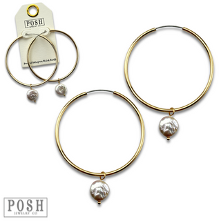 Coin pearl on hoop earring, last call