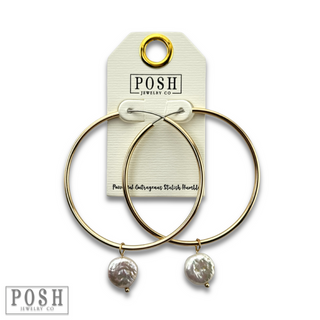 Coin pearl on hoop earring, last call