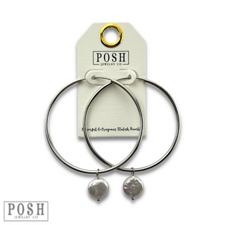 Coin pearl on hoop earring, last call