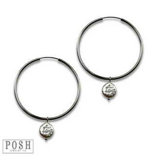 Coin pearl on hoop earring, last call