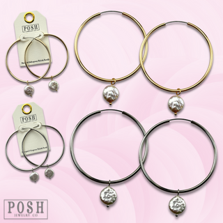 Coin pearl on hoop earring, last call