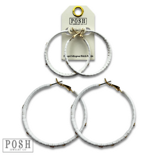 Woven gold flecked raffia hoop earring, last call