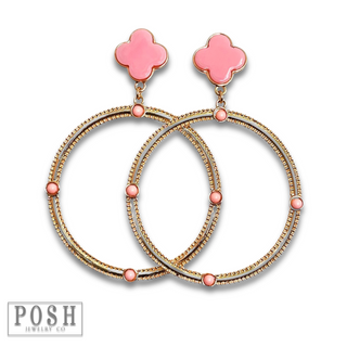 Clover and textured circle earring - LC