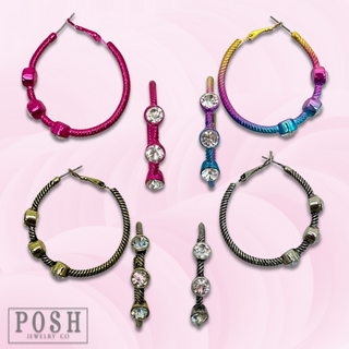 Cable hoop earring with crystal stones, last call