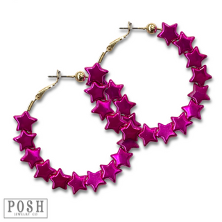 Metallic star hoop earring - LC