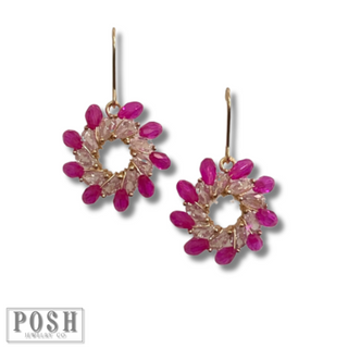 Beaded flower on french wire earring - LC