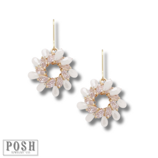 Beaded flower on french wire earring - LC