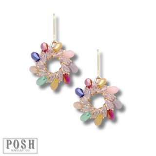 Beaded flower on french wire earring - LC