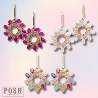 Beaded flower on french wire earring - LC