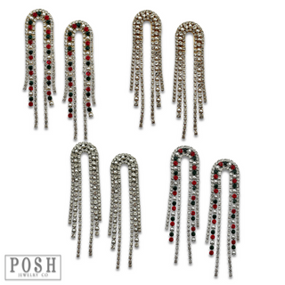 Arched rhinestone fringe earring - LC