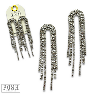 Arched rhinestone fringe earring - LC