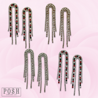Arched rhinestone fringe earring - LC