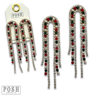 Arched rhinestone fringe earring - LC