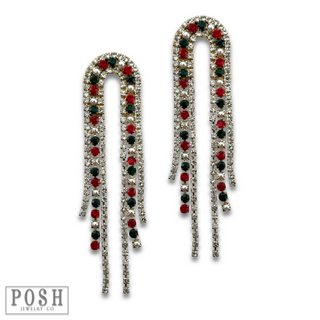 Arched rhinestone fringe earring - LC
