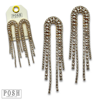 Arched rhinestone fringe earring - LC