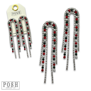Arched rhinestone fringe earring - LC