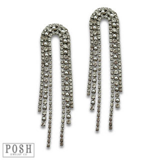 Arched rhinestone fringe earring - LC
